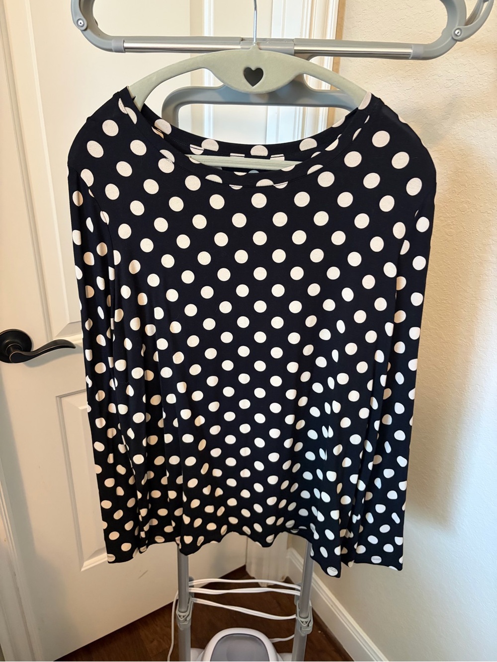 Chico's Black Long Sleeve Polka Dot Tee - Wearever (size 2 / L/XL)